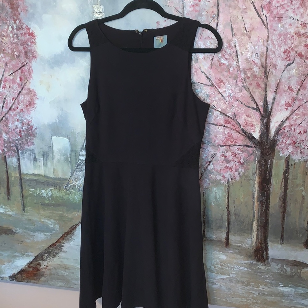 Cece Black Sleeveless A-Line Crew Neck Dress sz 10 EUC